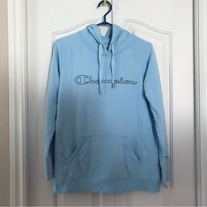 CHAMPION Blue Pouch Pocket Draw String Long Sleeve Pullover Hoodie Size …